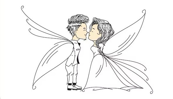 two romantic angel couple kissing hand drawn sketch vector illustration 460848 15497