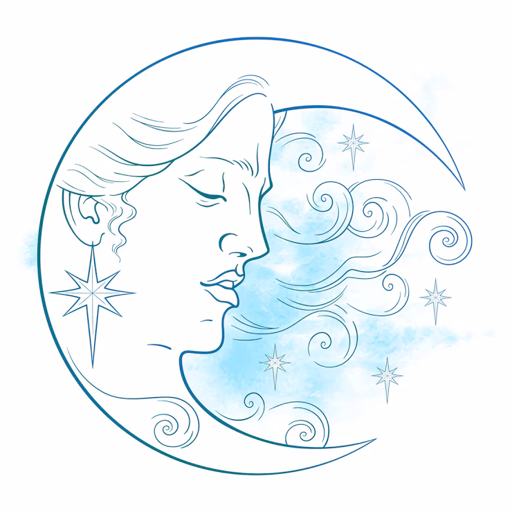 blue crescent moon stars vector illustration hand drawn boho style art print poster design astrology alchemy magic symbol abstract watercolor background 726692 191