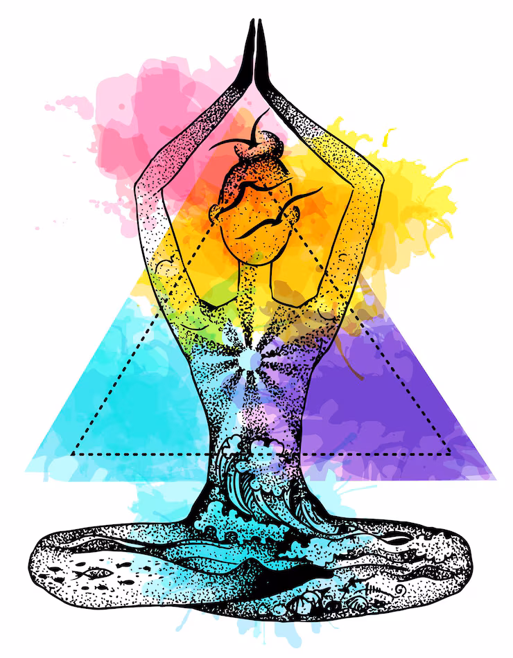 yoga meditation pose graphic vector hand drawn illustration double exposure style 636119 3045